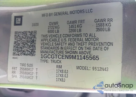 2021 Chevrolet Colorado 4Wd Short Box Lt from USA, damaged, VIN 1GCGTCEN9M1145565